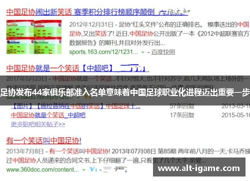 足协发布44家俱乐部准入名单意味着中国足球职业化进程迈出重要一步